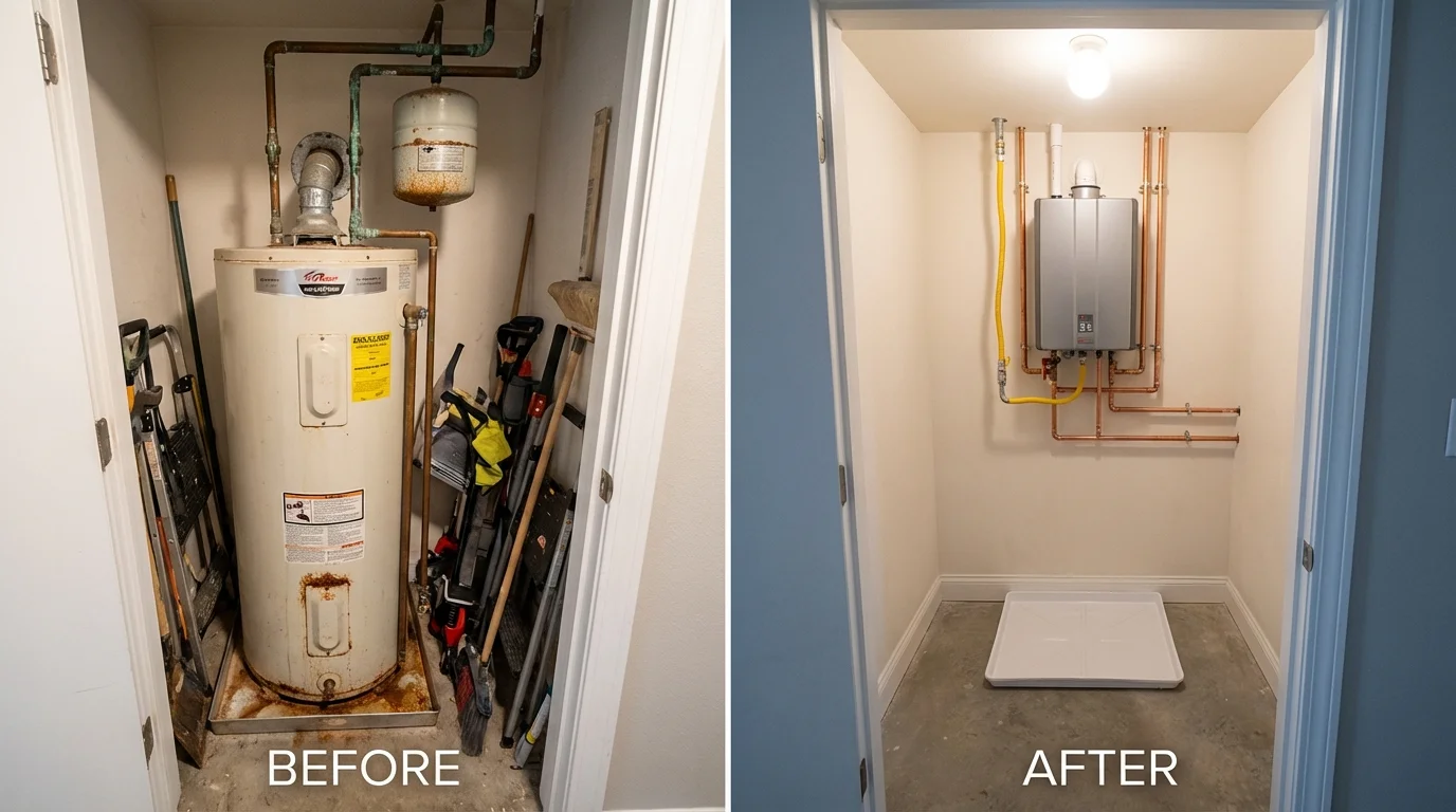 Tank water heater versus wall-mounted tankless unit comparison for Arlington, VT homeowners